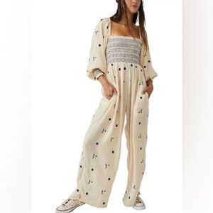 Free People Dahlia Embroidered Jumpsuit- size medium